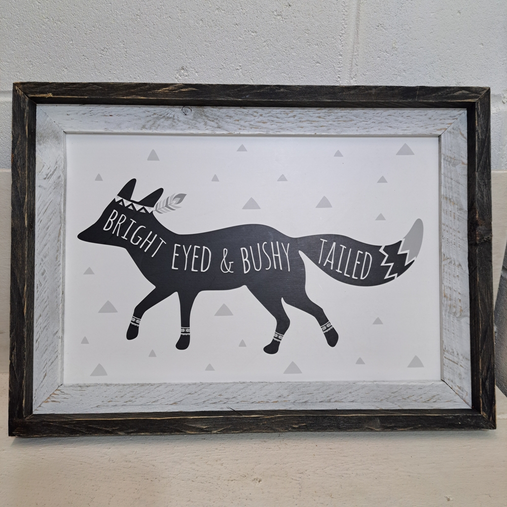 Wall Decor Modern Style Wood Framed Black and White Fox Wall Art‎ 19.5"x14"
